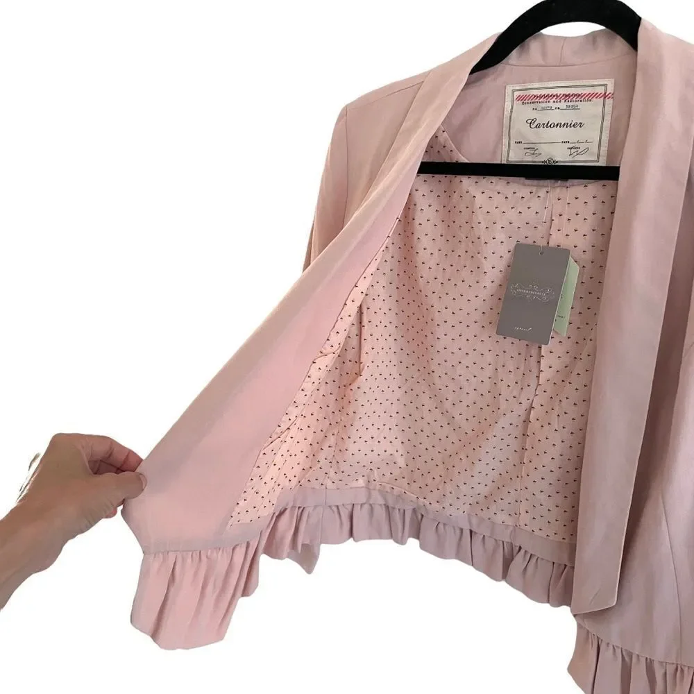 ANTHROPOLIGIE Cartonnier Peplum Blazer Jacket Dusty Rose Pink XS